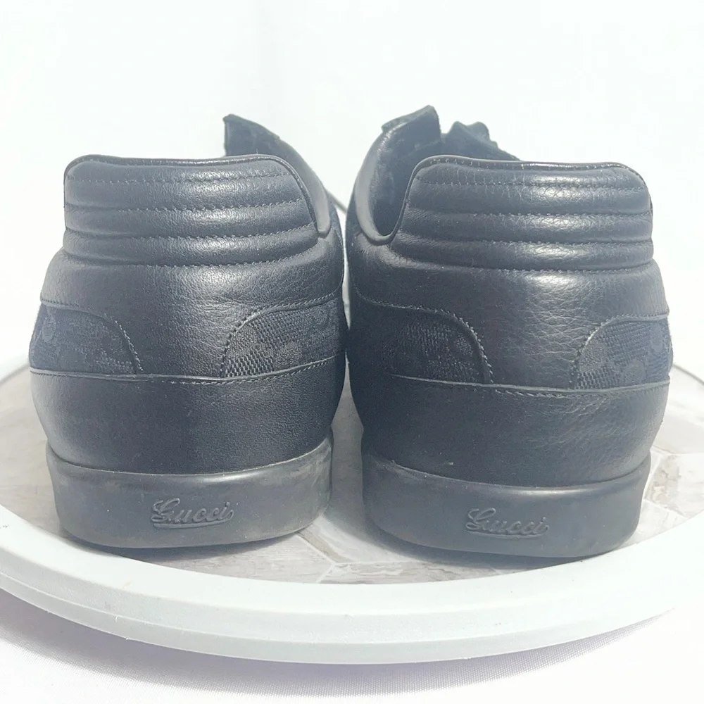 Gucci Black GG Canvas Leather Lace Up Sneakers Shoes Size 12 G